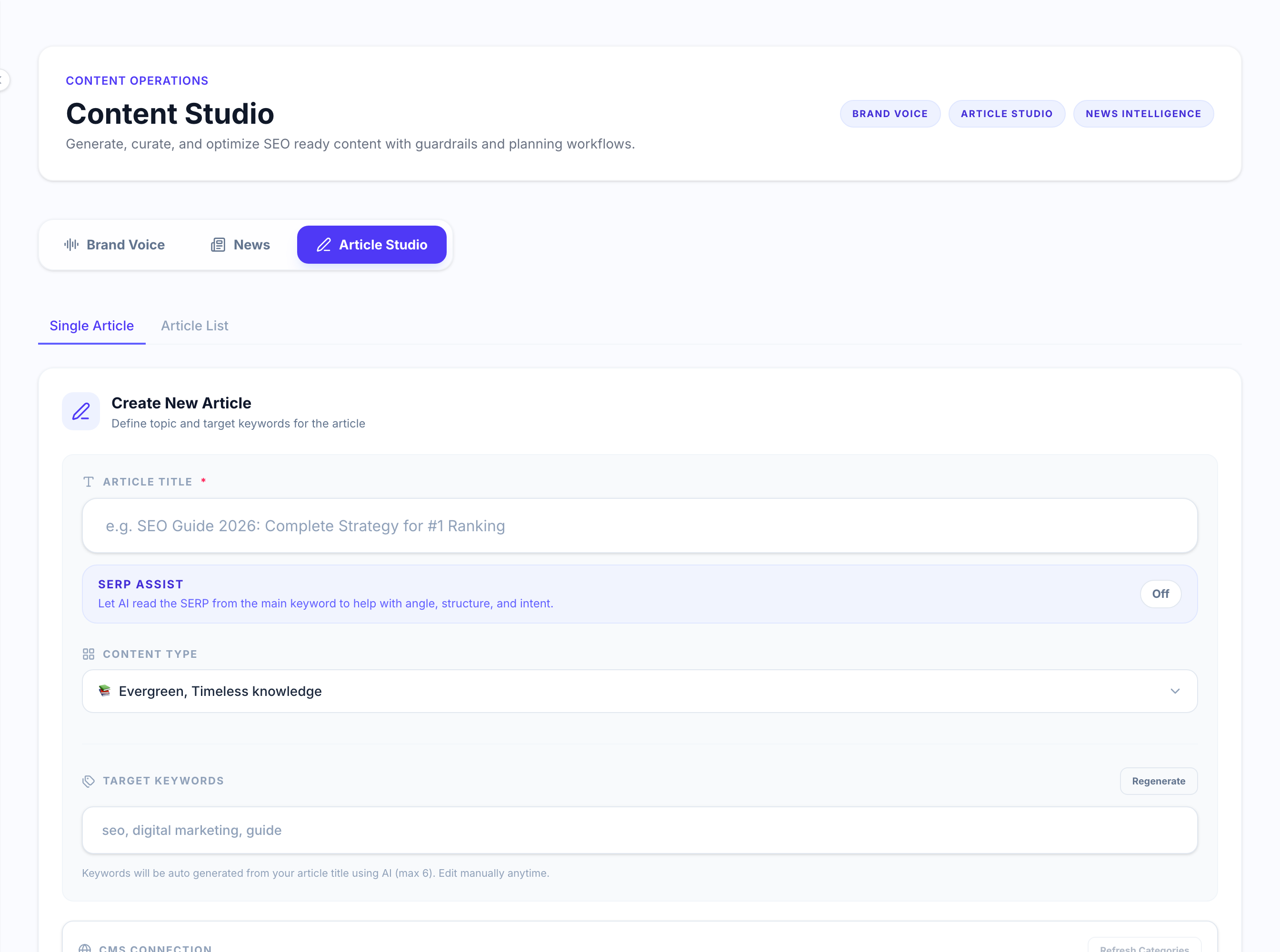 XerAds Content Studio dashboard